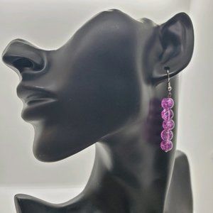 Cracked Glass Purple Beaded Earrings